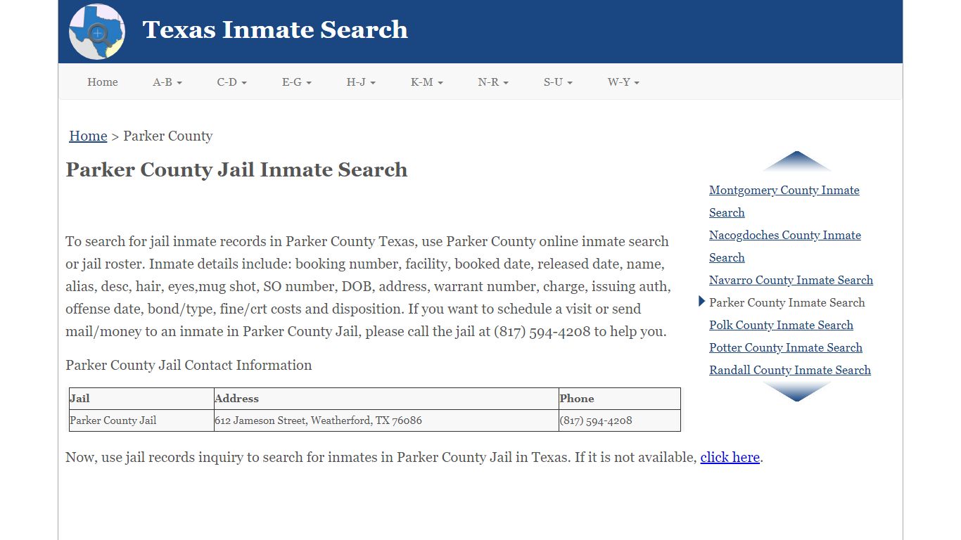Parker County Jail Inmate Search